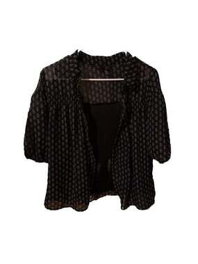 NY Collection Stitch Collection Black Geometric Pintuck 3/4 Sleeve Chiffon Blous